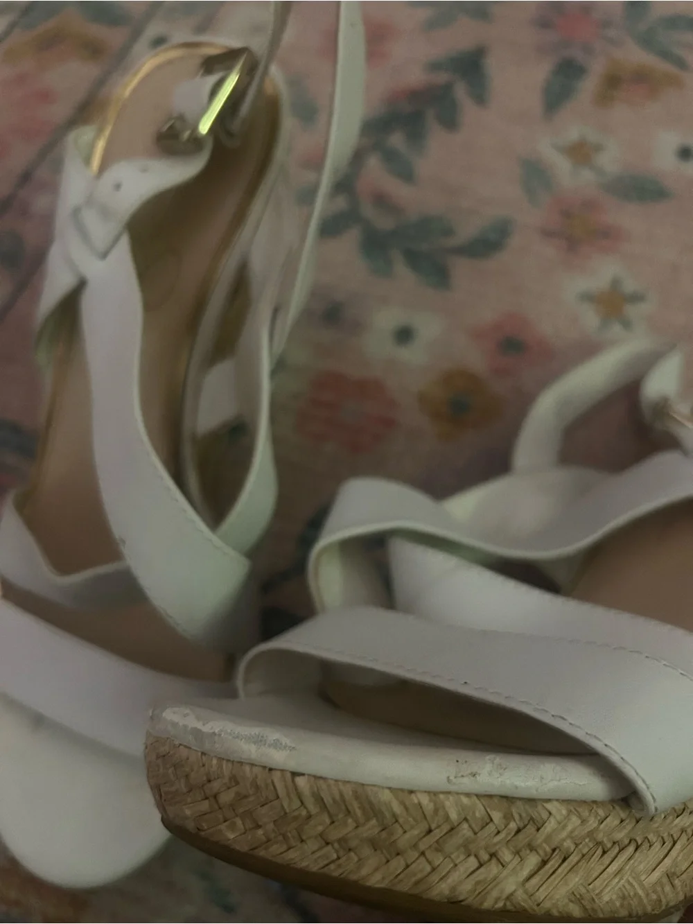 Jessica Simpson Cream Woven Wedge Sandals with Ankle Buckle